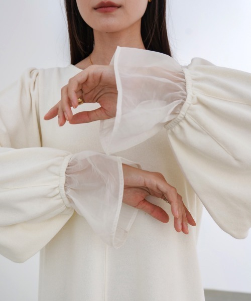 Bab（バブ）の「【選べるサイズ展開】オーガンジー切替スウェットワンピース（ワンピース・レディース・アイボリー/ブラック/ブラウン・S/M/L）」の22枚目の写真