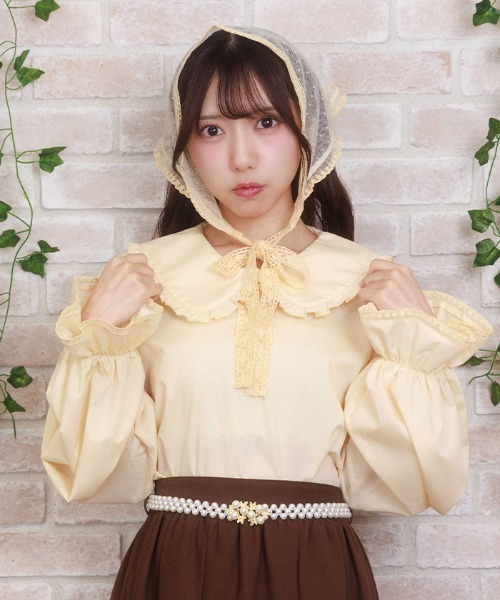 axes femme POETIQUE(アクシーズファムポエティック)の「バブーシュカ付スモック風ブラウス(シャツ/ブラウス・レディース・イエロー/ブラウン/ホワイト・MEDIUM)」の3枚目の写真