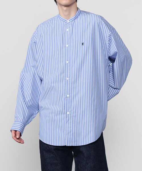 GYMPHLEX（ジムフレックス）の「Gymphlex | タイプライター バンドカラー長袖シャツ STRIPE MEN（シャツ/ブラウス・メンズ・ブルー系その他・L/M）」の3枚目の写真