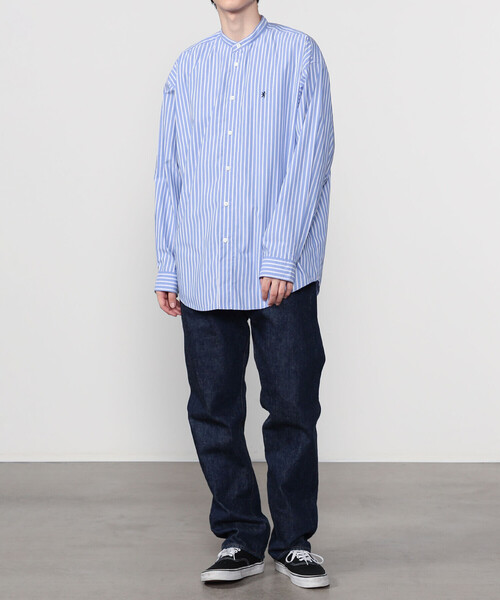 GYMPHLEX（ジムフレックス）の「Gymphlex | タイプライター バンドカラー長袖シャツ STRIPE MEN（シャツ/ブラウス・メンズ・ブルー系その他・L/M）」の2枚目の写真