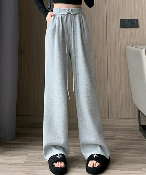 DAY CLOSET（デイ クローゼット）の「【大きいサイズ有】韓国っぽ美脚。レースアップハイウエストイージースウェットパンツ レディース（スウェットパンツ・レディース・アイボリー/ブラック/グレー/ピンク・M/S/XL/L）」の3枚目の写真