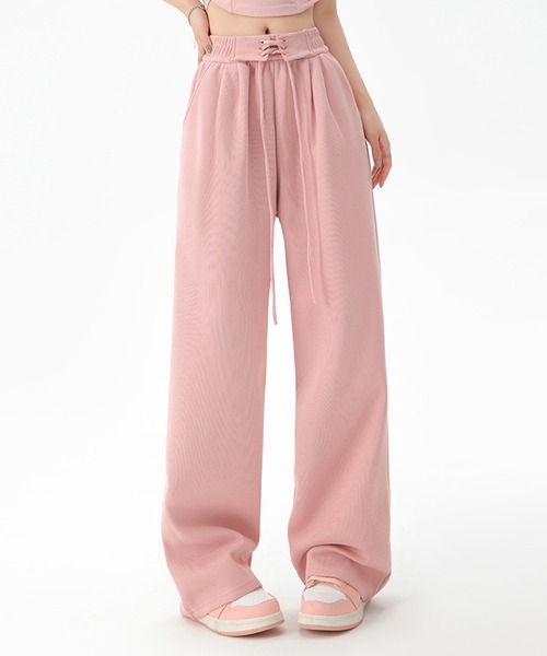 DAY CLOSET（デイ クローゼット）の「【大きいサイズ有】韓国っぽ美脚。レースアップハイウエストイージースウェットパンツ レディース（スウェットパンツ・レディース・アイボリー/ブラック/グレー/ピンク・M/S/XL/L）」の4枚目の写真