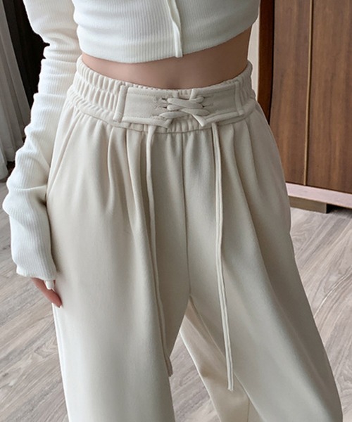 DAY CLOSET（デイ クローゼット）の「【大きいサイズ有】韓国っぽ美脚。レースアップハイウエストイージースウェットパンツ レディース（スウェットパンツ・レディース・アイボリー/ブラック/グレー/ピンク・M/S/XL/L）」の11枚目の写真