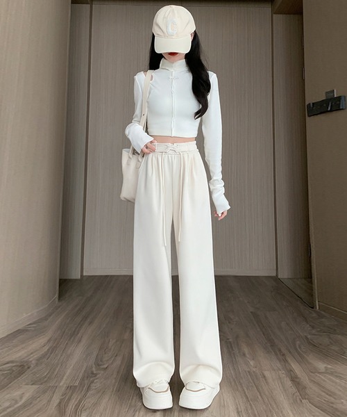 DAY CLOSET（デイ クローゼット）の「【大きいサイズ有】韓国っぽ美脚。レースアップハイウエストイージースウェットパンツ レディース（スウェットパンツ・レディース・アイボリー/ブラック/グレー/ピンク・M/S/XL/L）」の12枚目の写真