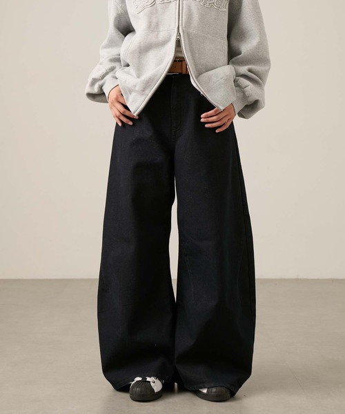 Snap club（スナップクラブ）の「【Snap club】ヴィンテージ加工ワイドカーブデニムパンツ（デニムパンツ・レディース・スミクロ/インディゴブルー/ブラウン/ライトブルー/グレー/ネイビー/ブラック・L/M/S）」の7枚目の写真