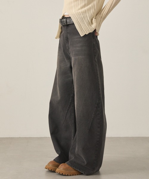 Snap club(スナップクラブ)の「【Snap club】ヴィンテージ加工ワイドカーブデニムパンツ(デニムパンツ・レディース・スミクロ/インディゴブルー/ブラウン/ライトブルー・L/M/S)」の16枚目の写真