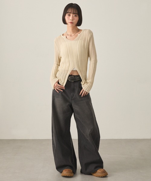 Snap club(スナップクラブ)の「【Snap club】ヴィンテージ加工ワイドカーブデニムパンツ(デニムパンツ・レディース・スミクロ/インディゴブルー/ブラウン/ライトブルー・L/M/S)」の19枚目の写真