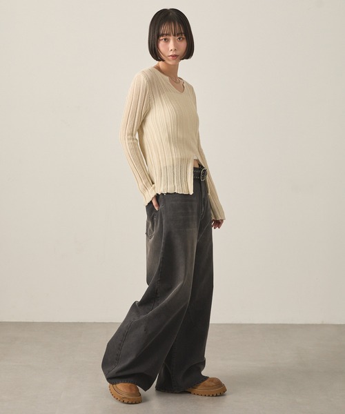 Snap club(スナップクラブ)の「【Snap club】ヴィンテージ加工ワイドカーブデニムパンツ(デニムパンツ・レディース・スミクロ/インディゴブルー/ブラウン/ライトブルー・L/M/S)」の21枚目の写真