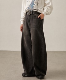 Snap club（スナップクラブ）の「【Snap club】ヴィンテージ加工ワイドカーブデニムパンツ（デニムパンツ）」