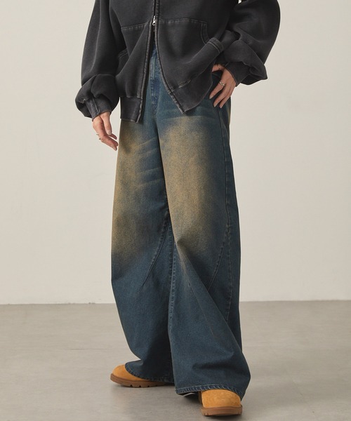 Snap club(スナップクラブ)の「【Snap club】ヴィンテージ加工ワイドカーブデニムパンツ(デニムパンツ・レディース・スミクロ/インディゴブルー/ブラウン/ライトブルー・L/M/S)」の7枚目の写真