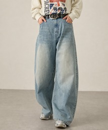 Snap club（スナップクラブ）の「【Snap club】ヴィンテージ加工ワイドカーブデニムパンツ（デニムパンツ）」