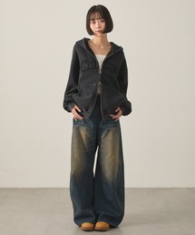 Snap club（スナップクラブ）の「【Snap club】ヴィンテージ加工ワイドカーブデニムパンツ（デニムパンツ）」