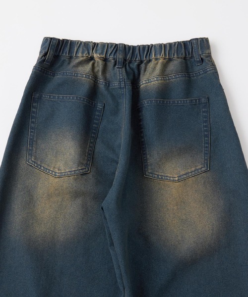 Snap club】ヴィンテージ加工ワイドカーブデニムパンツ（デニムパンツ
