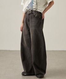 Snap club（スナップクラブ）の「【Snap club】ヴィンテージ加工ワイドカーブデニムパンツ（デニムパンツ）」