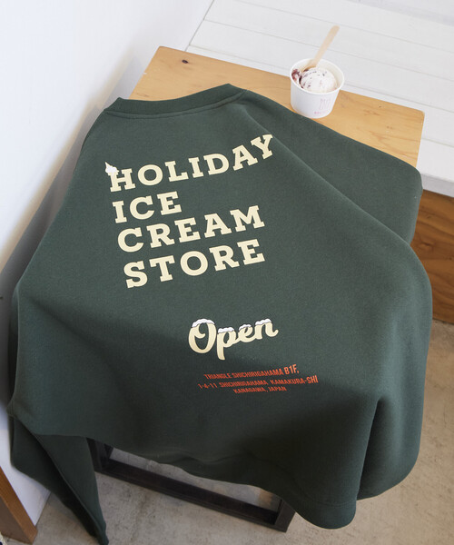 FREAK'S STORE（フリークスストア）の「限定展開 HOLIDAY ICECREAM×FREAK'S STORE/ホリデーアイスクリーム 別注 ビッグシルエット バックプリント クルーネックスウェット/裏起毛（Tシャツ/カットソー・メンズ・ブラック/グレー/ピンク/グリーン・SMALL/MEDIUM/LARGE）」の3枚目の写真