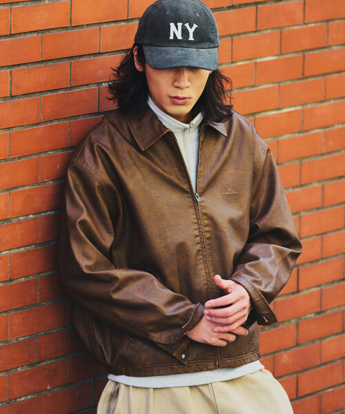 【新品】NAUTICA ノーティカ フェイデッド レザレッド ブルゾン Lサイズ セール】NAUTICA/ノーティカ フェード加工 レザレッド ショート