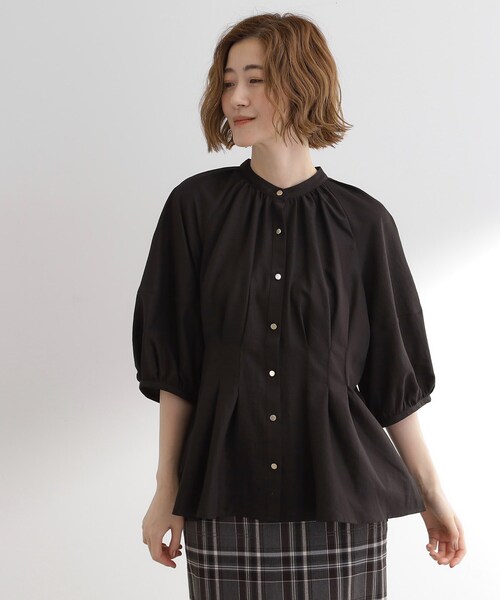 grove(グローブ)の「ウエストタックチュニックブラウス(シャツ/ブラウス・レディース・ブラック/ナチュラル/マスタード・01/02/03/04/05)」の1枚目の写真