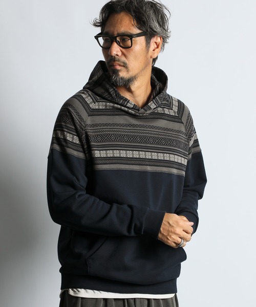 The DUFFER of ST.GEORGE（ザダファーオブセントジョージ）の「DUFFER ORIGINAL JACQUARD SWITCHING PARKA：オリジナル ジャガード 切替デザイン パーカー（パーカー・メンズ・ブラック/ネイビー・LARGE/MEDIUM/X-LARGE）」の12枚目の写真