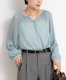ウォッシャブル楊柳ギャザーブラウス