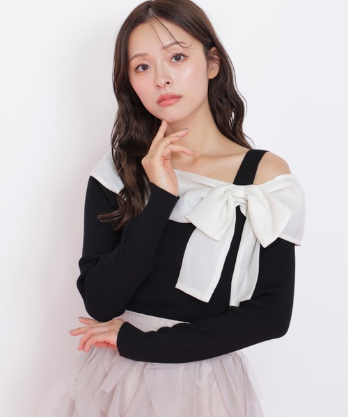 JILL by JILL STUART(ジルバイジルスチュアート)の「◇アシメリボンニット(ニット/セーター・レディース・ホワイト/ブラック系その他/ブルー・FREE)」の5枚目の写真