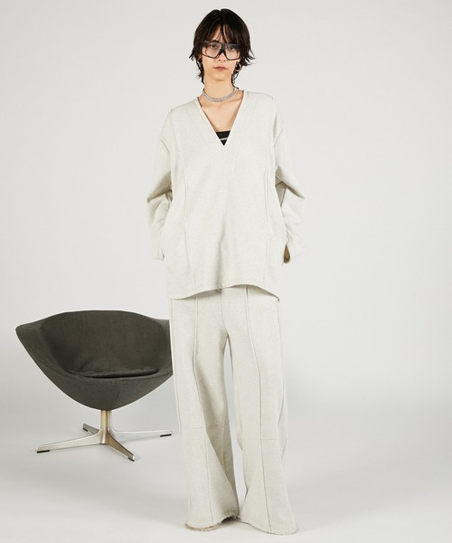 PRANK PROJECT（プランクプロジェクト）の「【Pre-Order】裏起毛スウェットワイドパンツ / Sweat Wide Pants（スウェットパンツ・レディース・ライトグレー/ブラック・38/36）」の3枚目の写真