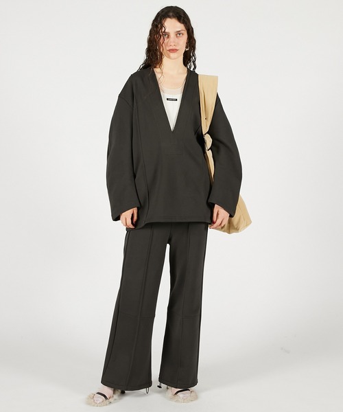 PRANK PROJECT（プランクプロジェクト）の「【Pre-Order】裏起毛スウェットワイドパンツ / Sweat Wide Pants（スウェットパンツ・レディース・ライトグレー/ブラック・38/36）」の8枚目の写真