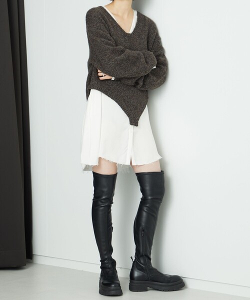 AEWEN MATOPH(イウエン マトフ)の「<AEWEN MATOPH>ウールアルパカ ニットロンパース(ニット/セーター・レディース・ダークブラウン/ベージュ・FREE)」の6枚目の写真