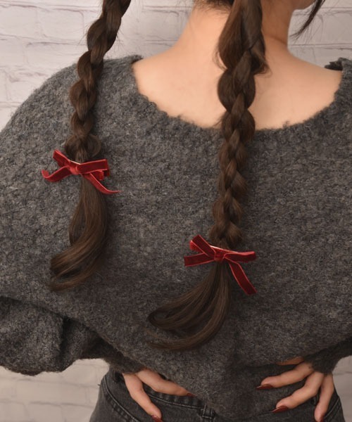 VIBGYOR Women(ヴィブジョー ウィメン)の「【float】カラフル ベロア リボン ヘアクリップ【2個セット】(バレッタ/ヘアクリップ・レディース・ブラック/ダークグリーン/マスタード/スモークピンク/ワインレッド・FREE)」の14枚目の写真