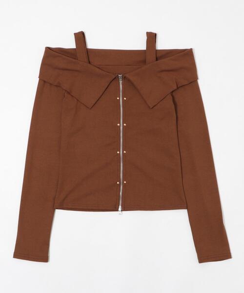 dispark（ディスパーク）の「DISPARK/【25年秋冬新作】オフショルスタッズデザイントップ（Tシャツ/カットソー・レディース・ブラック/ブラウン・FREE）」の19枚目の写真