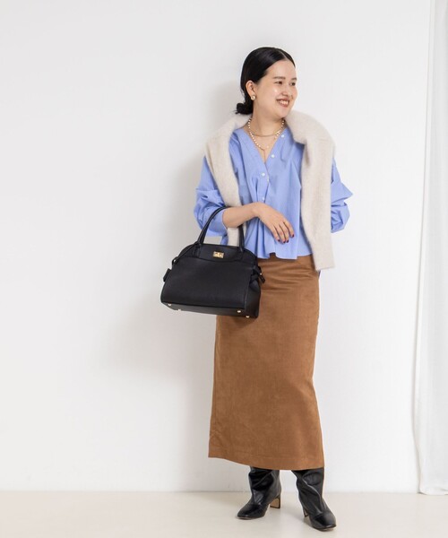 NOLLEY’S Sophi（ノーリーズソフィ）の「ウォッシャブルタイプライターVネック2WAYシャツ（シャツ/ブラウス・レディース・ネイビー/ホワイト/ブルー系その他3・38）」の5枚目の写真