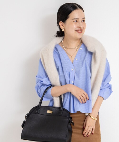 NOLLEY’S Sophi（ノーリーズソフィ）の「ウォッシャブルタイプライターVネック2WAYシャツ（シャツ/ブラウス・レディース・ネイビー/ホワイト/ブルー系その他3・38）」の6枚目の写真