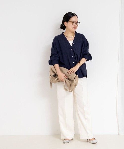 NOLLEY’S Sophi（ノーリーズソフィ）の「ウォッシャブルタイプライターVネック2WAYシャツ（シャツ/ブラウス・レディース・ネイビー/ホワイト/ブルー系その他3・38）」の10枚目の写真