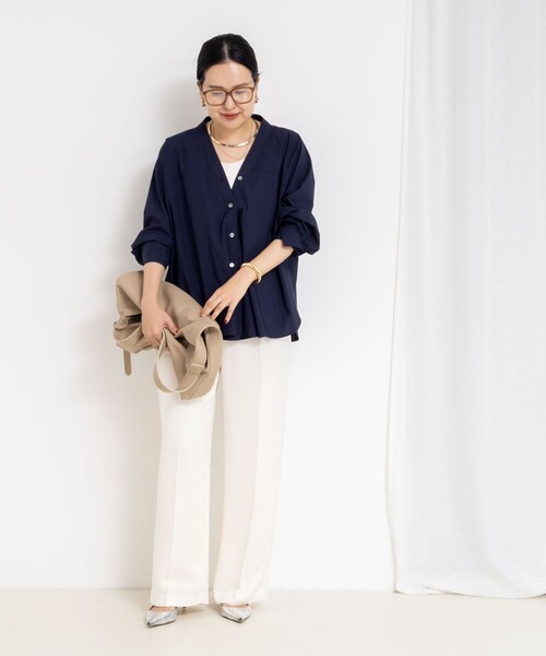 NOLLEY’S Sophi（ノーリーズソフィ）の「ウォッシャブルタイプライターVネック2WAYシャツ（シャツ/ブラウス・レディース・ネイビー/ホワイト/ブルー系その他3・38）」の13枚目の写真