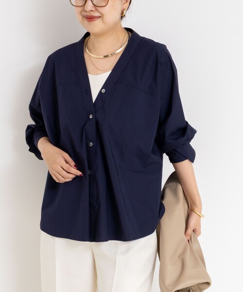 NOLLEY’S Sophi（ノーリーズソフィ）の「ウォッシャブルタイプライターVネック2WAYシャツ（シャツ/ブラウス・レディース・ネイビー/ホワイト/ブルー系その他3・38）」の16枚目の写真