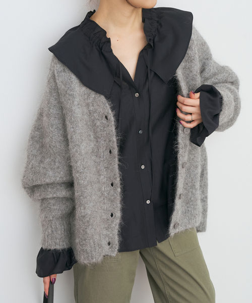 Spick & Span（スピックアンドスパン）の「ポリアセテートラッフルカラーブラウス（シャツ/ブラウス・レディース・ベージュ/ブラウン/ブラック・FREE）」の12枚目の写真