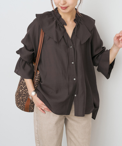 ポリアセテートラッフルカラーブラウス（シャツ/ブラウス）｜Spick