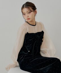 Chico（チコ）の「【SALON by Chico】配色シアーリボンベロアワンピース/オケージョン（ドレス）」