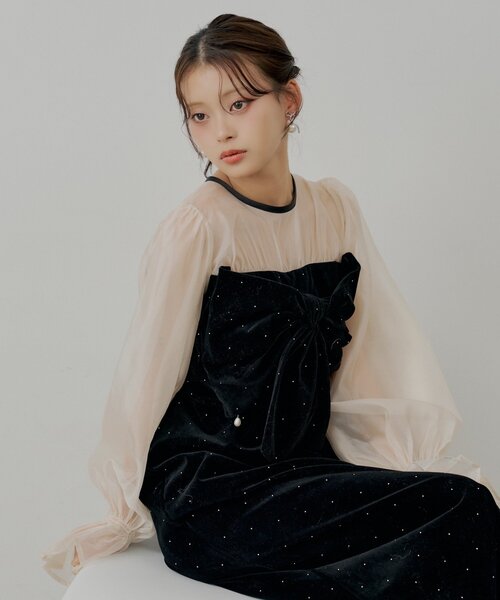 SALON by Chico】配色シアーリボンベロアワンピース/オケージョン