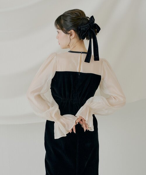 SALON by Chico】配色シアーリボンベロアワンピース/オケージョン