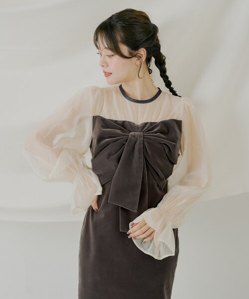 SALON by Chico】配色シアーリボンベロアワンピース/オケージョン