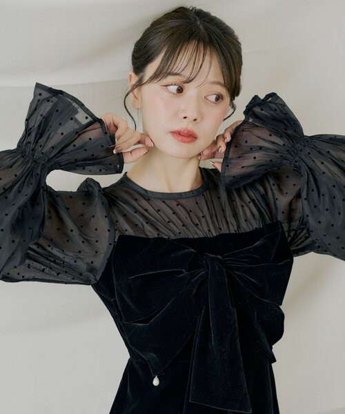 Chico（チコ）の「【SALON by Chico】配色シアーリボンベロアワンピース/オケージョン（ドレス・レディース・チャコールグレー/ブラック/ブラック系その他2/ブラック系その他3・FREE/MEDIUM）」の19枚目の写真