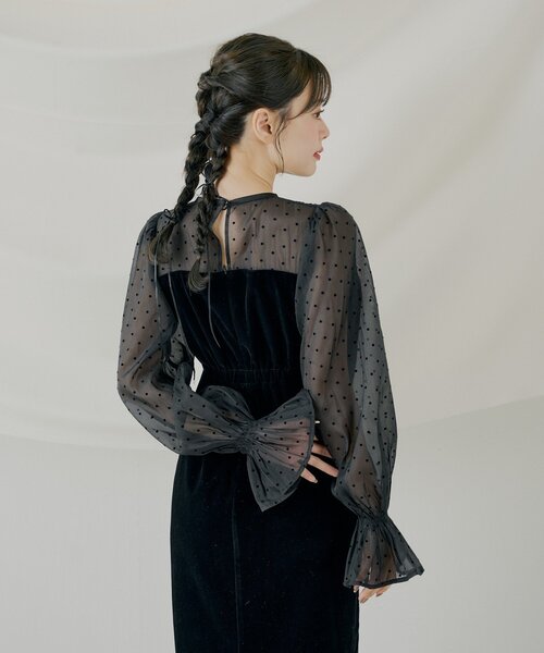 SALON by Chico】配色シアーリボンベロアワンピース/オケージョン