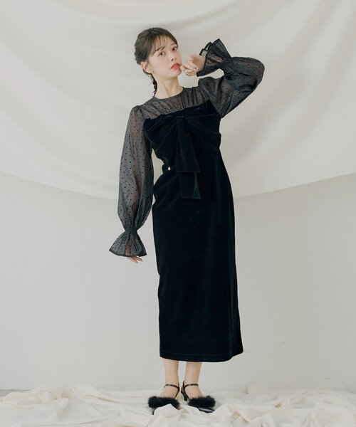 Chico（チコ）の「【SALON by Chico】配色シアーリボンベロア