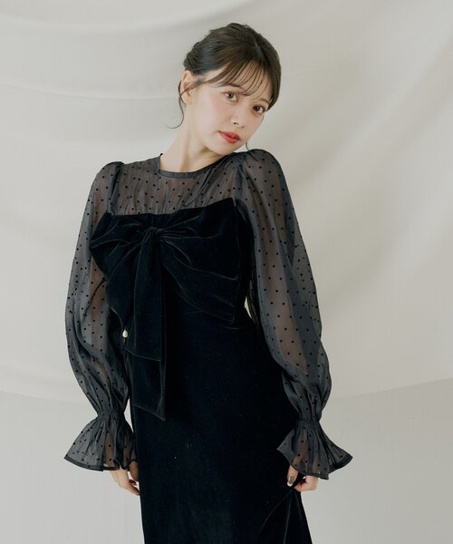 配色シアーリボンベロアワンピース SALON by Chico】配色シアーリボンベロアワンピース/オケージョン