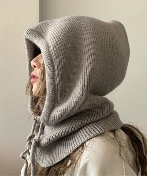 VIBGYOR Women(ヴィブジョー ウィメン)の「【urge select】リブニット バラクラバ ニット帽/ネックウォーマー【7色展開】(ニットキャップ/ビーニー・レディース・グレー/ブラック/ホワイト/ブラウン/レッド/グリーン/ベージュ・FREE)」の3枚目の写真