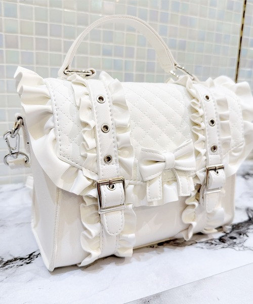 MA*RS(アメーバーマーズ)の「りぼん×フリルショルダーBAG(ハンドバッグ・レディース・ブラック/ホワイト・FREE)」の4枚目の写真