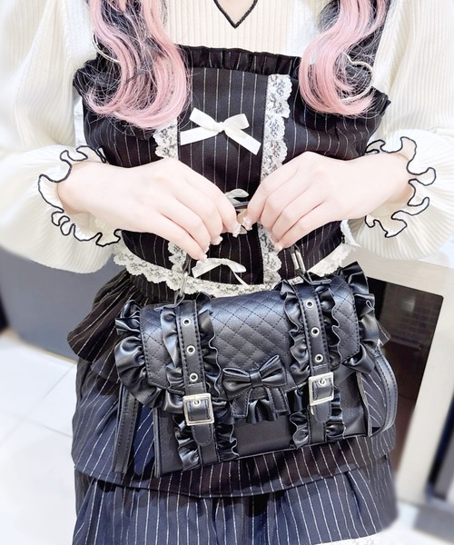 MA*RS(アメーバーマーズ)の「りぼん×フリルショルダーBAG(ハンドバッグ・レディース・ブラック/ホワイト・FREE)」の5枚目の写真