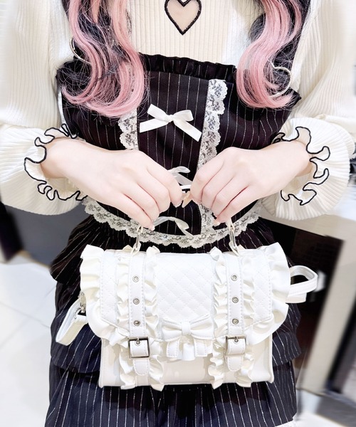MA*RS(アメーバーマーズ)の「りぼん×フリルショルダーBAG(ハンドバッグ・レディース・ブラック/ホワイト・FREE)」の3枚目の写真