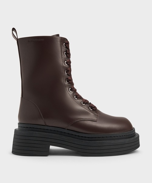 CHARLES & KEITH(チャールズ & キース)の「サテンレース プラットフォームコンバットブーツ(ブーツ・レディース・ブラック/ダークブラウン・25.5cm/25cm/24.5cm/23.5cm/23cm/22.5cm)」の11枚目の写真