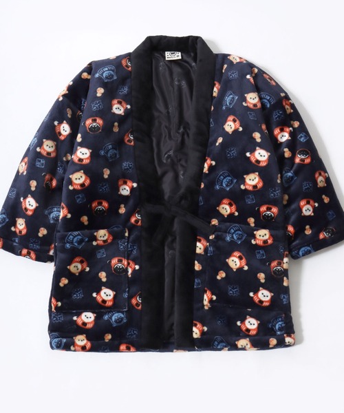 和んこ堂（ワンコドウ）の「和んこ堂 ふわもこボアフリース半纏/ちゃんちゃんこ/ワンポイント刺繍/和柄（ガウン/バスローブ・メンズ・チャコールグレー/ブラック/ブラウン/ネイビー系1/ネイビー系2/ネイビー系3・M-L）」の5枚目の写真